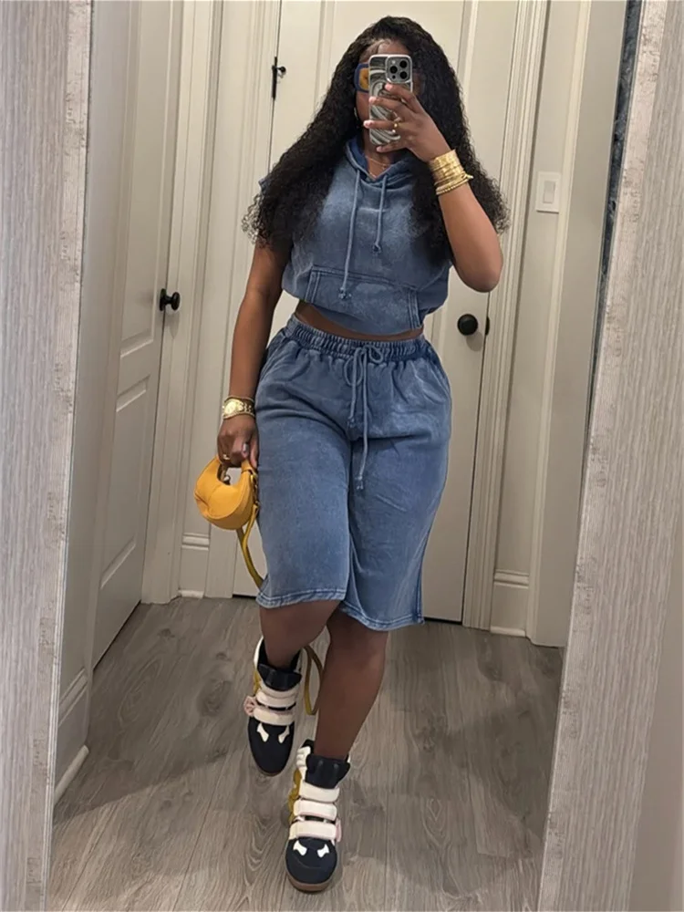 Kliou Vintage Style 2 Piece Set Woman Summer Trend Hooded Sleeveless Crop Tops+Drawstring Shorts Daily Casual Fashion Style Suit
Kliou Vintage Style 2 Piece Set Woman Summer Trend Hooded Sleeveless Crop Tops+Drawstring Shorts Daily Casual Fashion Style Suit