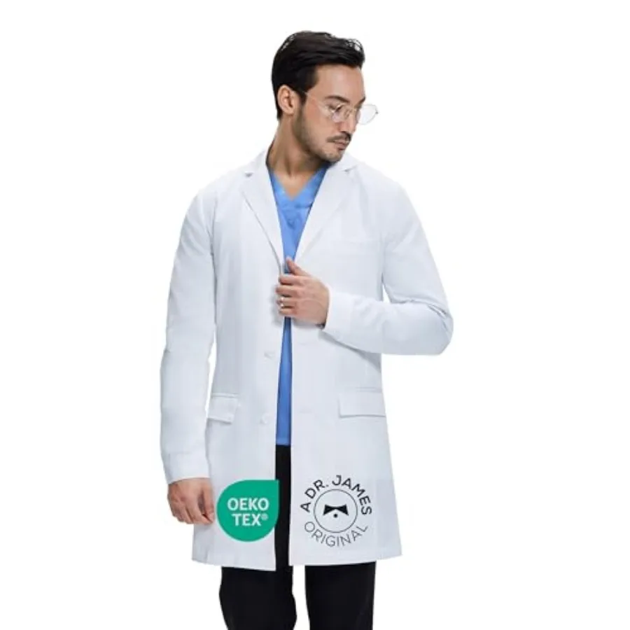 Dr. James Men's Lab Coat White Medical Coat Slim Tailored Fit Consultation Length 36" OEKO-TEX® Certified
Dr. James Men's Lab Coat White Medical Coat Slim Tailored Fit Consultation Length 36" OEKO-TEX® Certified