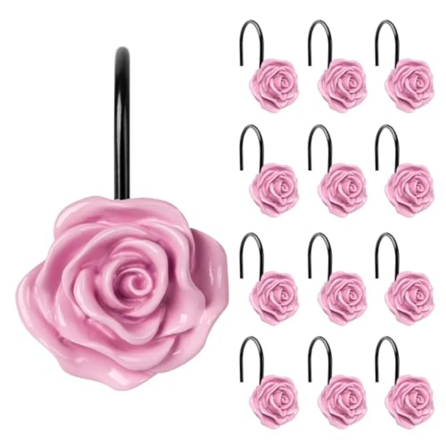 Rose Shower Curtain Hooks, Home Decorative Flower Shower Curtain Rings with Black Hooks for Bathroom, Resin, Floral Shower Curt
Rose Shower Curtain Hooks, Home Decorative Flower Shower Curtain Rings with Black Hooks for Bathroom, Resin, Floral Shower Curt