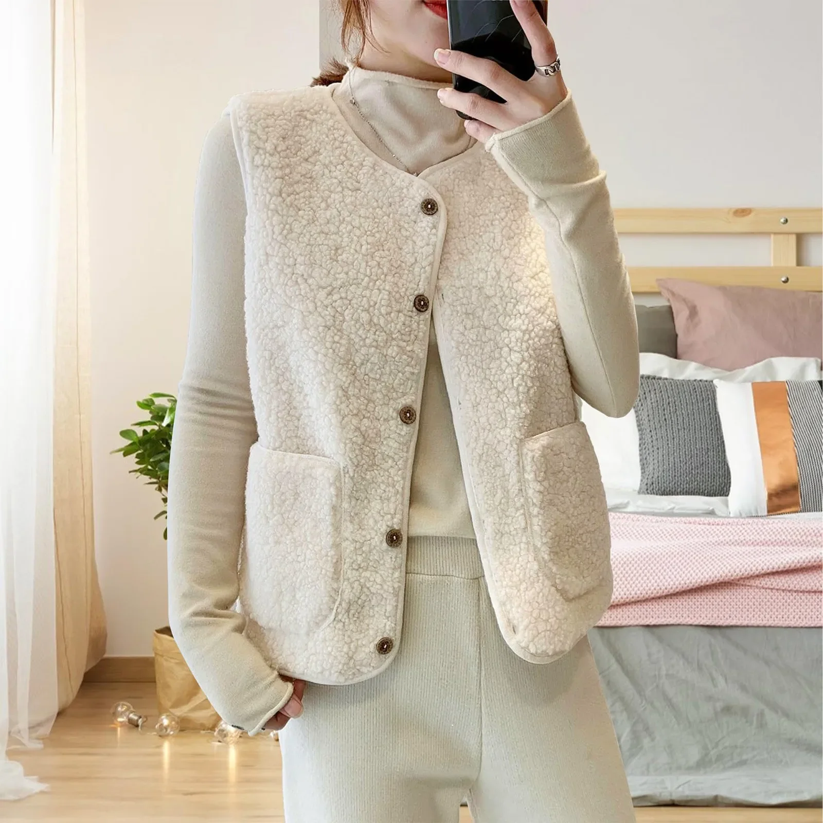 Women'S Teddy Fleece Vest Autumn Thin Vest Sleeveless Coat Plain Plush Vest Short Jacket Loose Outwear
Women'S Teddy Fleece Vest Autumn Thin Vest Sleeveless Coat Plain Plush Vest Short Jacket Loose Outwear