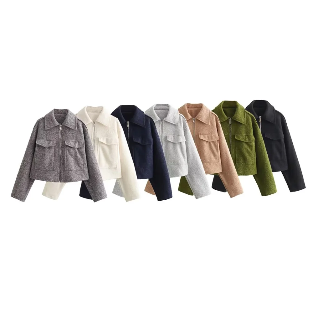 BMURHMZA 2024 Autumn New Product Women's Zipper Long sleeved Lapel Loose Large Pocket Woolen Short Jacket Coat 
BMURHMZA 2024 Autumn New Product Women's Zipper Long sleeved Lapel Loose Large Pocket Woolen Short Jacket Coat