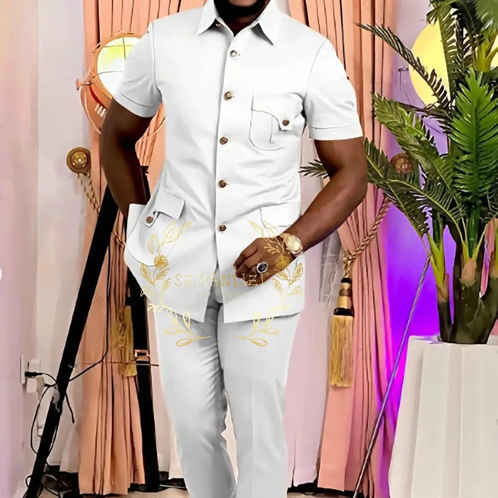Африканский дизайн, белый воротник-стойка, однобортный пиджак, брюки, деловой мужской костюм с короткими рукавами, свадебные костюмы для жениха, комплекты блейзеров
Африканский дизайн, белый воротник-стойка, однобортный пиджак, брюки, деловой мужской костюм с короткими рукавами, свадебные костюмы для жениха, комплекты блейзеров