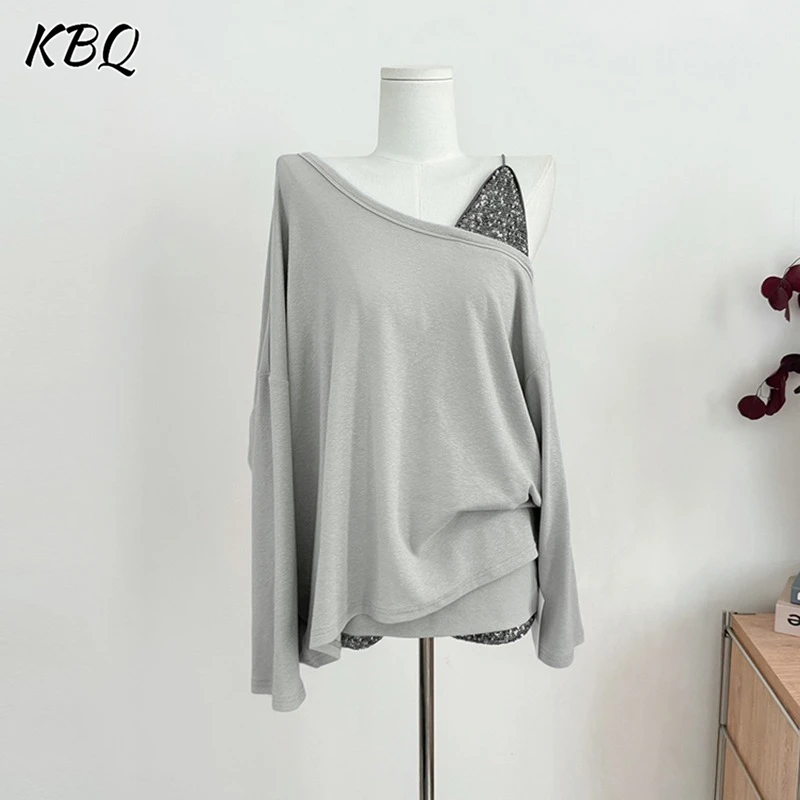 KBQ Spliced Sequins Two Piece Sets for Women Diagonal Collar Off The Shoulder Sleeve Tops High Waist Skirt Loose Set Female New
KBQ Spliced Sequins Two Piece Sets for Women Diagonal Collar Off The Shoulder Sleeve Tops High Waist Skirt Loose Set Female New