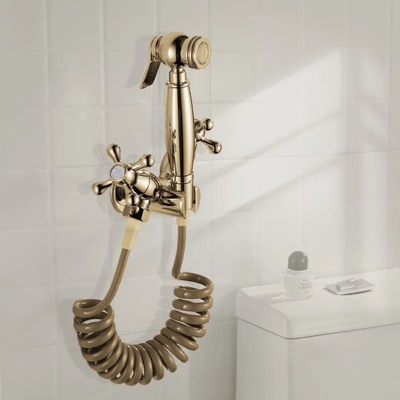 Retro Gold Plated Toilet Companion Spray Gun Bidet with Pressure for A Bathroom with One Inlet and Two Outlets
Retro Gold Plated Toilet Companion Spray Gun Bidet with Pressure for A Bathroom with One Inlet and Two Outlets