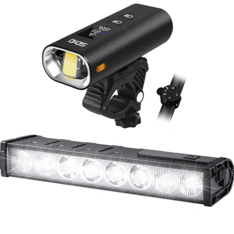 Rechargeable Bike Lights 3500LM/1600LM LED Bicycle Headlight with Smart Remote IP65/ IPX4 Waterproof Light for Night Riding Com
Rechargeable Bike Lights 3500LM/1600LM LED Bicycle Headlight with Smart Remote IP65/ IPX4 Waterproof Light for Night Riding Com