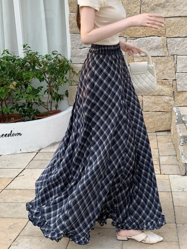Blue Plaid A-Line Midi Skirt Women's Summer New High Waist Umbrella Skirt Hip Concealing Elegant Asymmetrical Skirt
Blue Plaid A-Line Midi Skirt Women's Summer New High Waist Umbrella Skirt Hip Concealing Elegant Asymmetrical Skirt