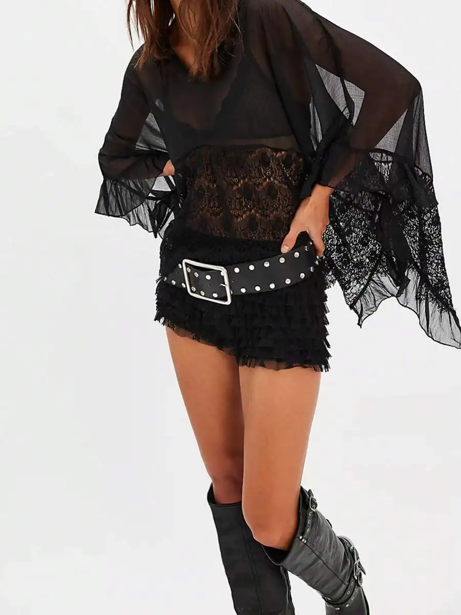 Womens Sheer Batwing Sleeve Poncho Top With Lace Panel V Neck Flowy Loose Fit
Womens Sheer Batwing Sleeve Poncho Top With Lace Panel V Neck Flowy Loose Fit