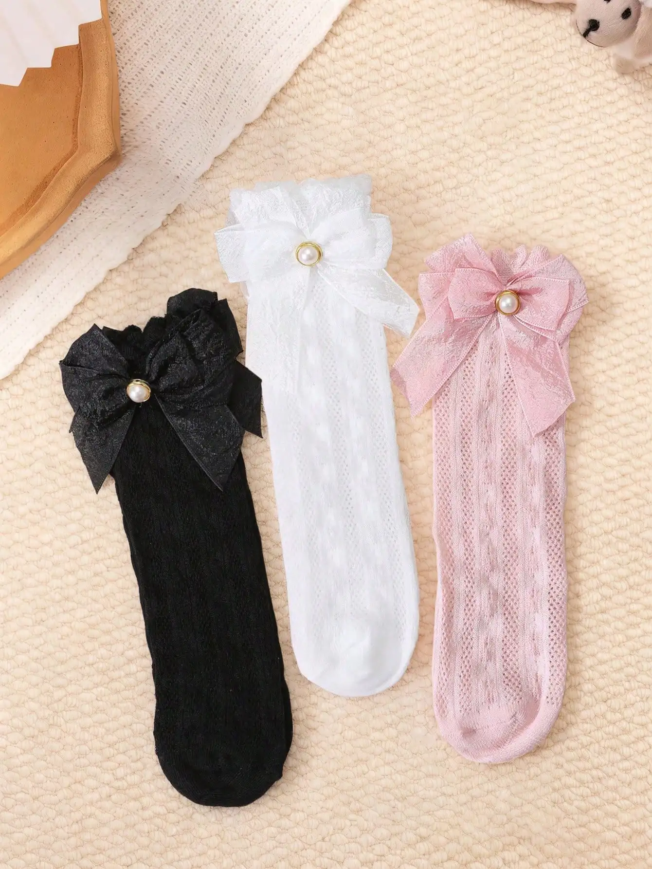 3Pairs Toddler Girl Bow Lace Knee High Socks Breathable Mesh Princess Socks For School Uniform, Parties, Summer & Dress Matching
3Pairs Toddler Girl Bow Lace Knee High Socks Breathable Mesh Princess Socks For School Uniform, Parties, Summer & Dress Matching