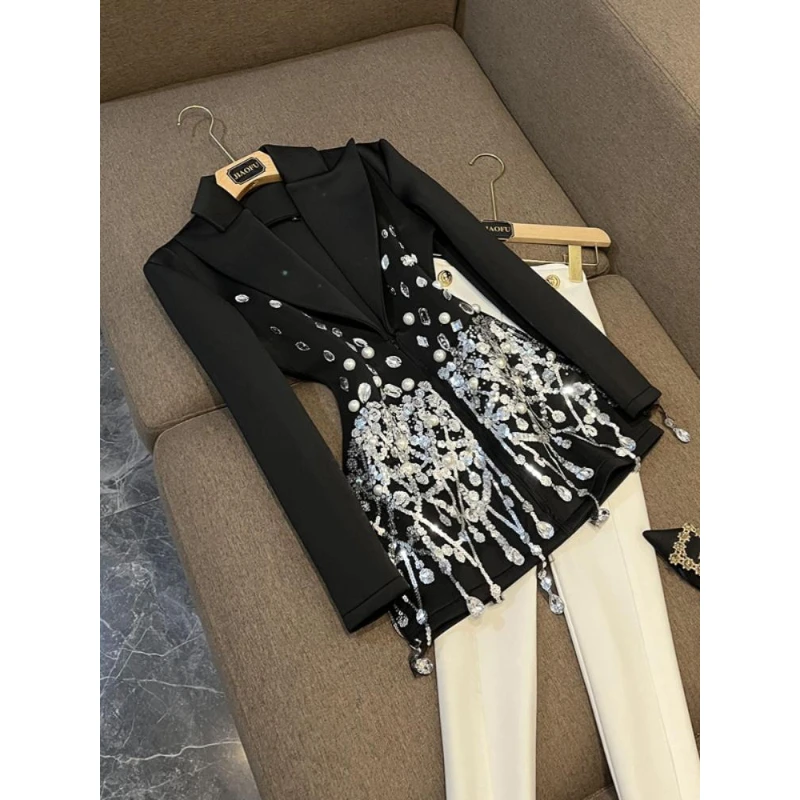 Goddess Style Classy French Diamond Sequined Tassel Long Sleeves Banquet Dress Silm Short Blazer Suit
Goddess Style Classy French Diamond Sequined Tassel Long Sleeves Banquet Dress Silm Short Blazer Suit
