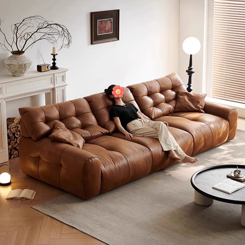 Retro oil wax leather sofa, small apartment living room straight row sofa, large sitting depth movable backrest medium ancient 
Retro oil wax leather sofa, small apartment living room straight row sofa, large sitting depth movable backrest medium ancient