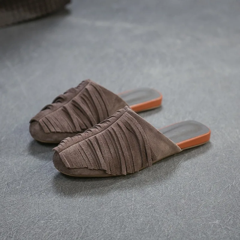 Birkuir Retro Tassel Slippers For Women Flat Heel Slides Closed Toe Flats Slippers Luxury Shoes Fashion Summer Beach Slides
Birkuir Retro Tassel Slippers For Women Flat Heel Slides Closed Toe Flats Slippers Luxury Shoes Fashion Summer Beach Slides