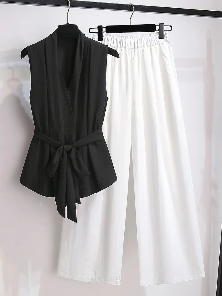Women's Waist Cinched Shirt Paired With White Wide Leg Pants 2025 Summer Women's 2-Piece Set
Women's Waist Cinched Shirt Paired With White Wide Leg Pants 2025 Summer Women's 2-Piece Set