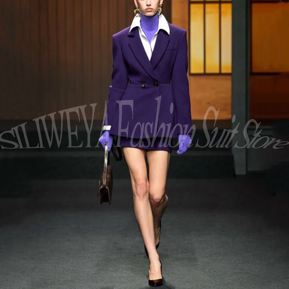 Fashion Solid Color Women Suits 2 Pieces Set Purple Jacket Skirt Office Lady Chic Outfits Female Formal Party Clothing Custom
Fashion Solid Color Women Suits 2 Pieces Set Purple Jacket Skirt Office Lady Chic Outfits Female Formal Party Clothing Custom