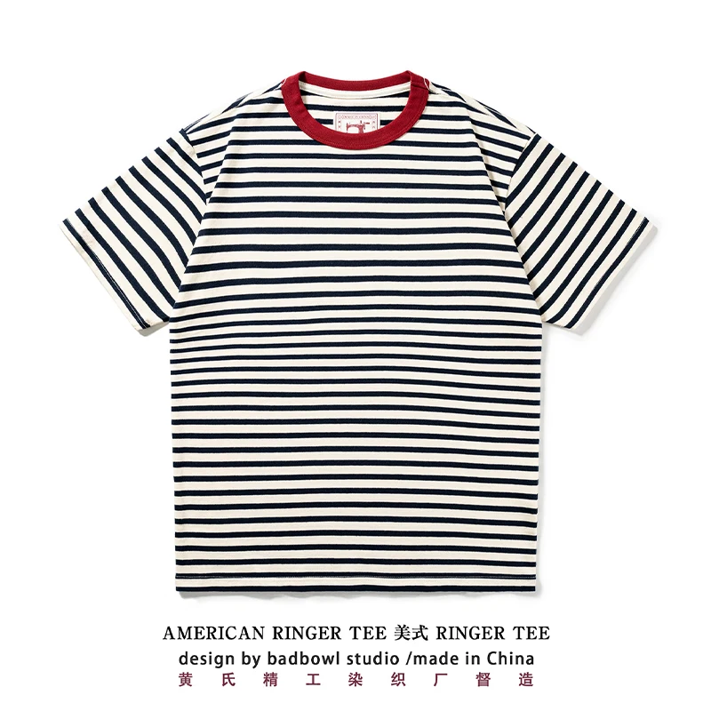 Summer new pure cotton T-shirt men's American retro contrasting shirt versatile couple short sleeved T-shirt striped base shirt
Summer new pure cotton T-shirt men's American retro contrasting shirt versatile couple short sleeved T-shirt striped base shirt