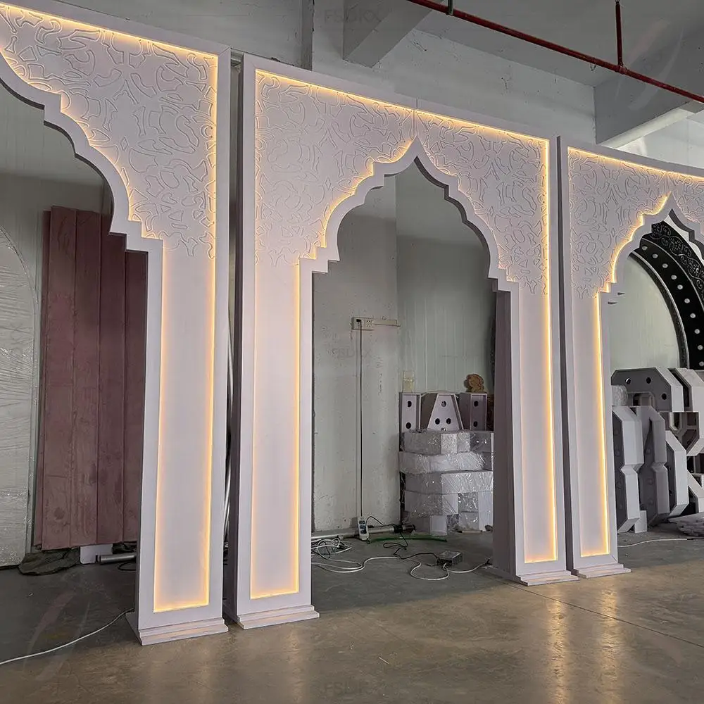 Popular Muslim Style Birthday Led Light Backdrop White Carved PVC Arched Decor for Birthday Party & Banquet Wedding stage Decor
Popular Muslim Style Birthday Led Light Backdrop White Carved PVC Arched Decor for Birthday Party & Banquet Wedding stage Decor