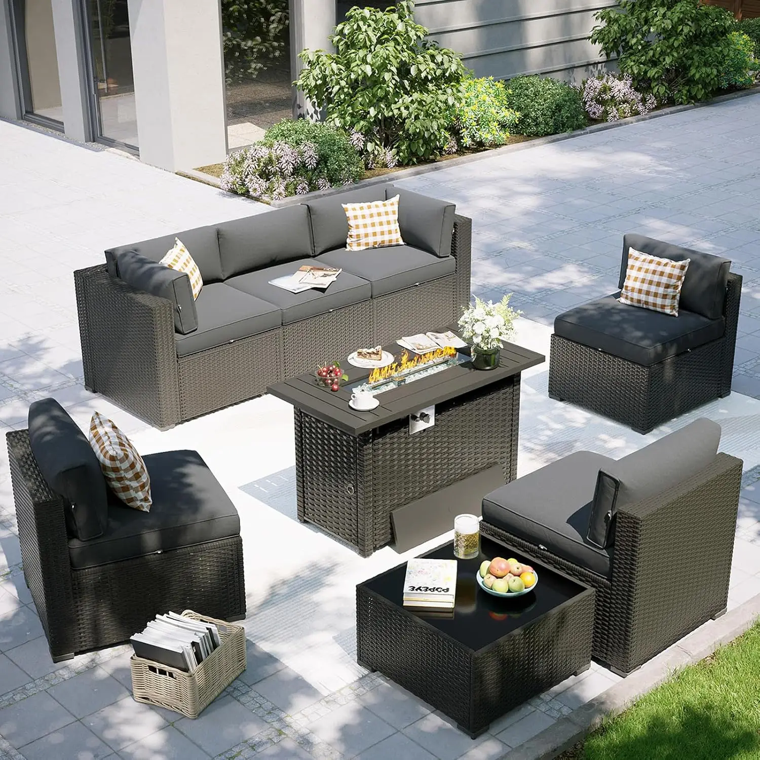 Patio Furniture Set with Fire Pit Table, 8 Piece Outdoor Sectional Sofas, Wicker Rattan Outdoor Furniture with, Customized
Patio Furniture Set with Fire Pit Table, 8 Piece Outdoor Sectional Sofas, Wicker Rattan Outdoor Furniture with, Customized