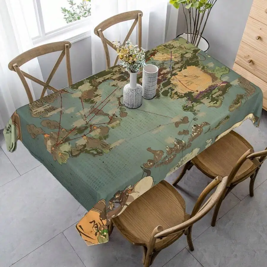 Printed Polyester Tablecloth Machine Washable Decorative Themed For Dining Table Home Party