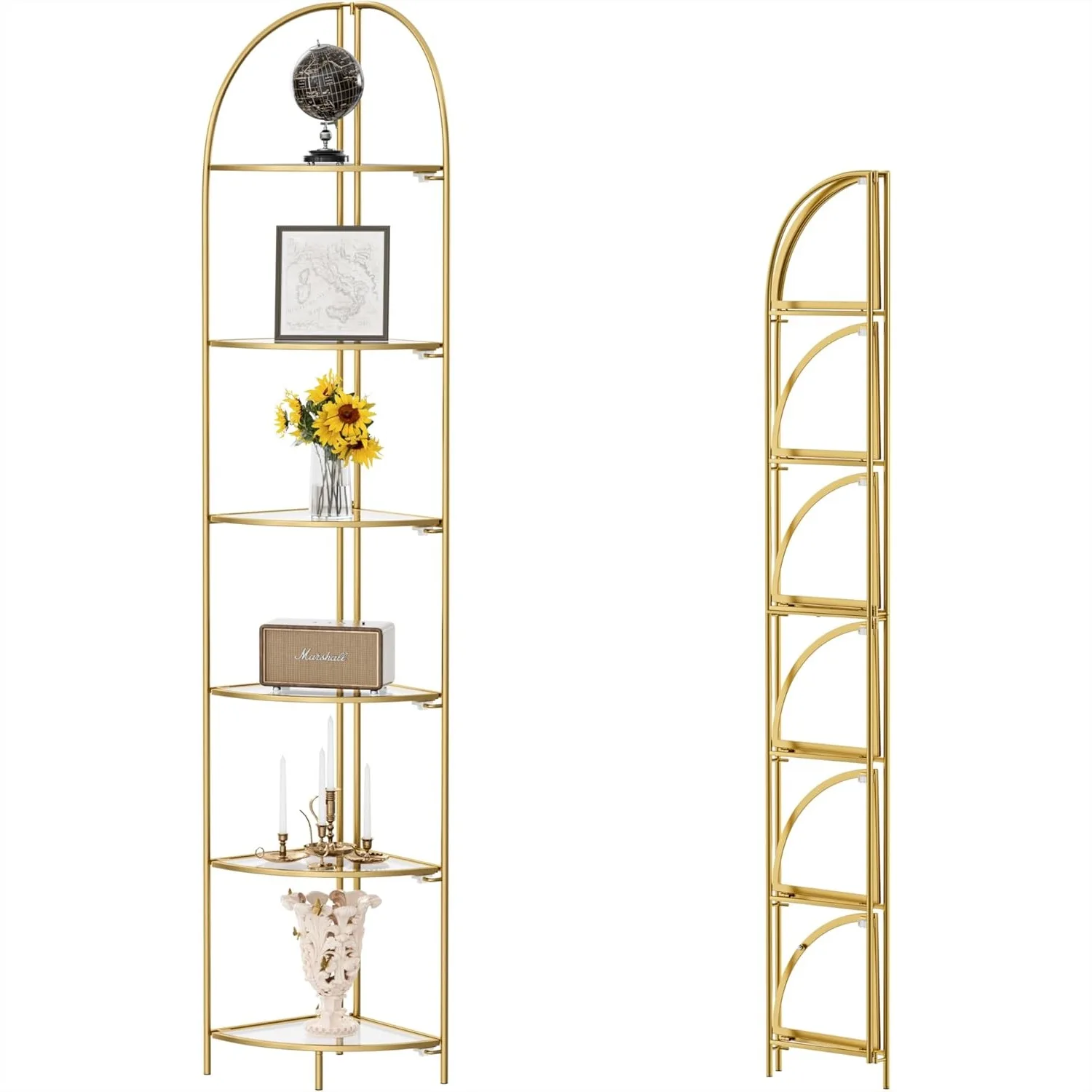 Foldable 6 Tier Corner Shelf, Metal Plant Stand with Gold Frame, Multipurpose Storage Rack for Living Room, Bedroom, Bathroom
Foldable 6 Tier Corner Shelf, Metal Plant Stand with Gold Frame, Multipurpose Storage Rack for Living Room, Bedroom, Bathroom