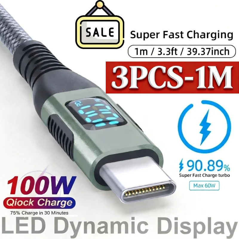 3/1PCS 100W USB C To USB C Cable Type C PD 5A FastCharging for LED Display Nylon Braided Charger Cord for IPhone16 MacBook IPad
3/1PCS 100W USB C To USB C Cable Type C PD 5A FastCharging for LED Display Nylon Braided Charger Cord for IPhone16 MacBook IPad