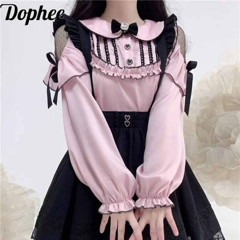 Dophee Original Japanese Lolita Shirts Women Perspective Off Shoulder Long Sleeve Top Cute Bow Love Button Pink Sweet Blouses
Dophee Original Japanese Lolita Shirts Women Perspective Off Shoulder Long Sleeve Top Cute Bow Love Button Pink Sweet Blouses