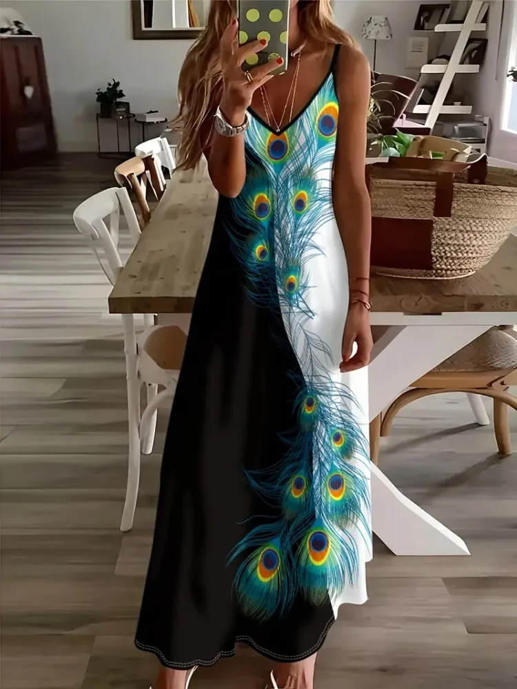 Elegant V-Neck Slip Dress For Women 100% Polyester All Over Peacock Print Dresses Summer Casual Vacation Clothing
Elegant V-Neck Slip Dress For Women 100% Polyester All Over Peacock Print Dresses Summer Casual Vacation Clothing