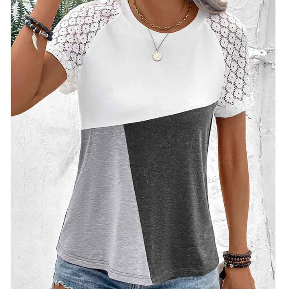 Women's Plus Size T-Shirts Splicing Blocks Round Neck Casual Summer Female Tops Tees Hollow Out Short Sleeve Daily Wear T-Shirts
Women's Plus Size T-Shirts Splicing Blocks Round Neck Casual Summer Female Tops Tees Hollow Out Short Sleeve Daily Wear T-Shirts