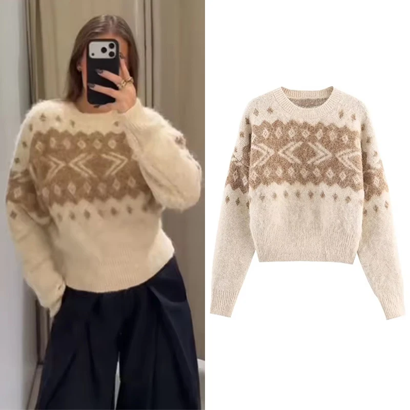 Women's Knitted Pullover Women Fashion Long Sleeve Vintage Jacquard Short Sweater 2025 New Casual Loose Knitwear Tops
Women's Knitted Pullover Women Fashion Long Sleeve Vintage Jacquard Short Sweater 2025 New Casual Loose Knitwear Tops 