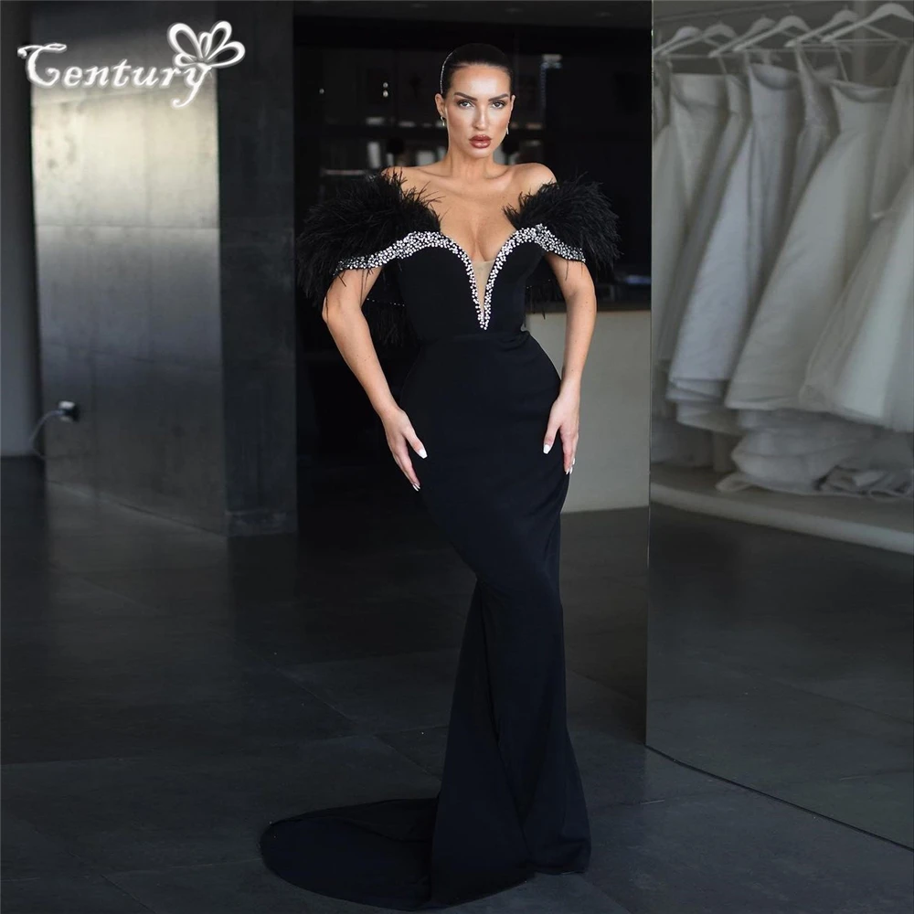 Black Prom Dress Long Crystal Feathers Off Shoulder Mermaid Formal Dresses Sexy Evening Party Gowns Robe De Soiree
Black Prom Dress Long Crystal Feathers Off Shoulder Mermaid Formal Dresses Sexy Evening Party Gowns Robe De Soiree