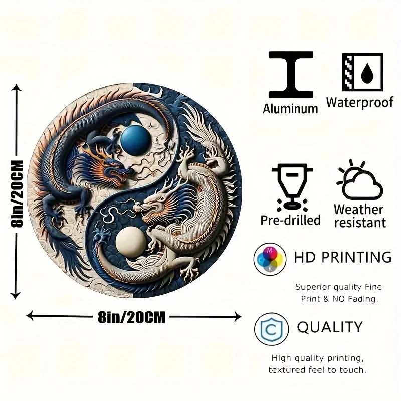 Круглый алюминиевый настенный Декор Yin Yang с двойными драконами, 8 дюймов, прочный и простой в уходе Декор для дома, спальни, гостиной, кофейни-C
Круглый алюминиевый настенный Декор Yin Yang с двойными драконами, 8 дюймов, прочный и простой в уходе Декор для дома, спальни, гостиной, кофейни-C