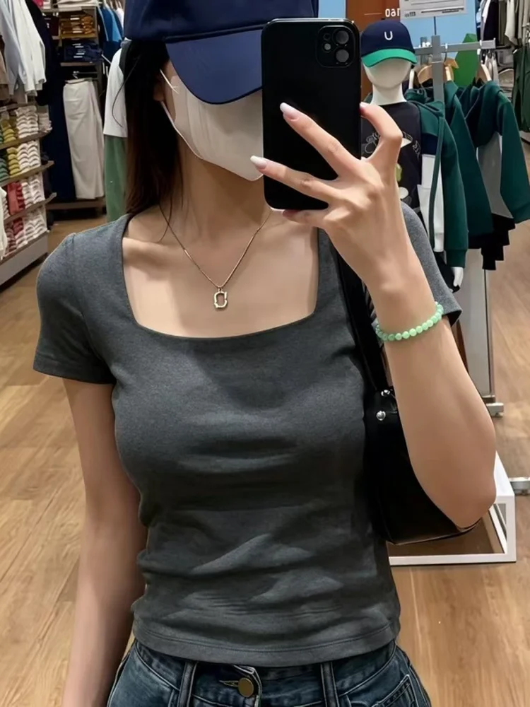 Slim Fit Square Collar Short Sleeve T-Shirt 95 Cotton Summer New Style plus Size Women's Base Shirt Inner Wear Top
Slim Fit Square Collar Short Sleeve T-Shirt 95 Cotton Summer New Style plus Size Women's Base Shirt Inner Wear Top