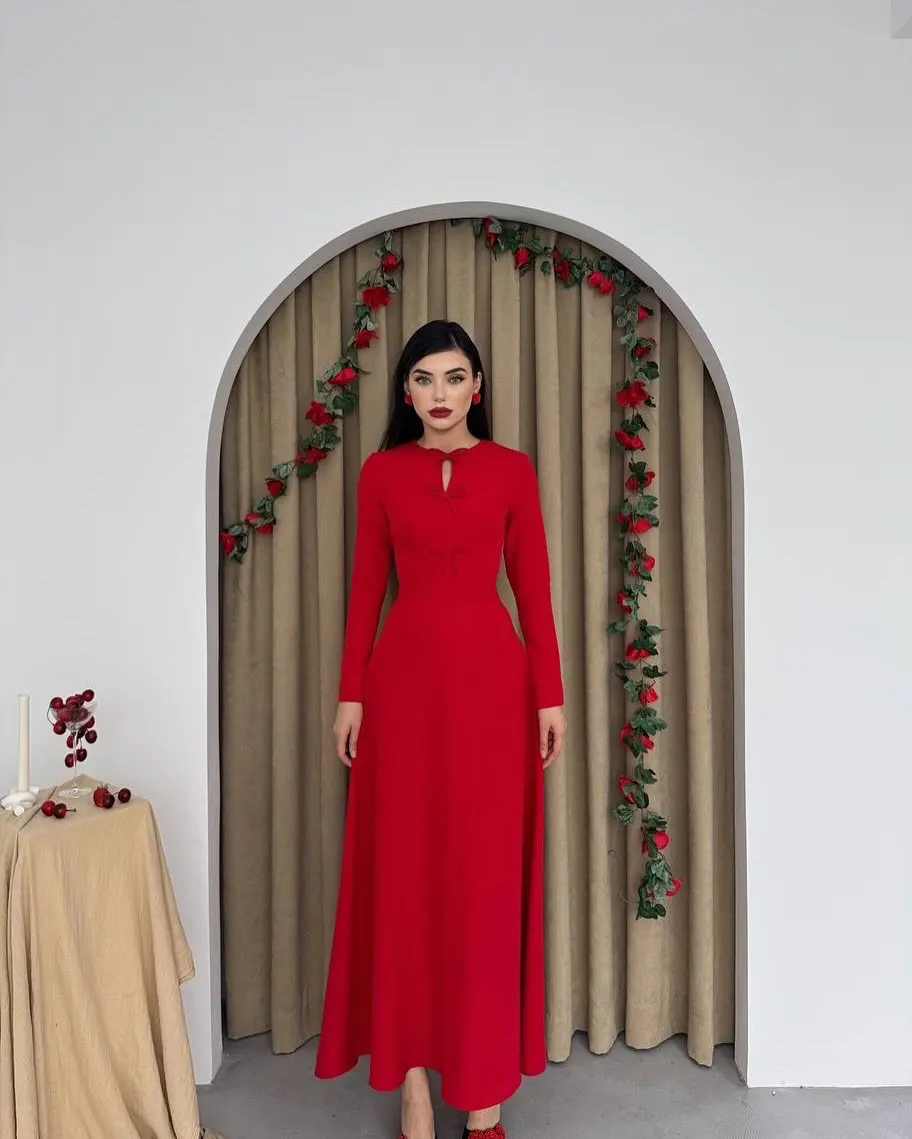 Customized Temperament Crew Neck Long Sleeves Bow Evening Dresses Graceful Jersey Pleats Red Vestido De Festa Vestido
Customized Temperament Crew Neck Long Sleeves Bow Evening Dresses Graceful Jersey Pleats Red Vestido De Festa Vestido