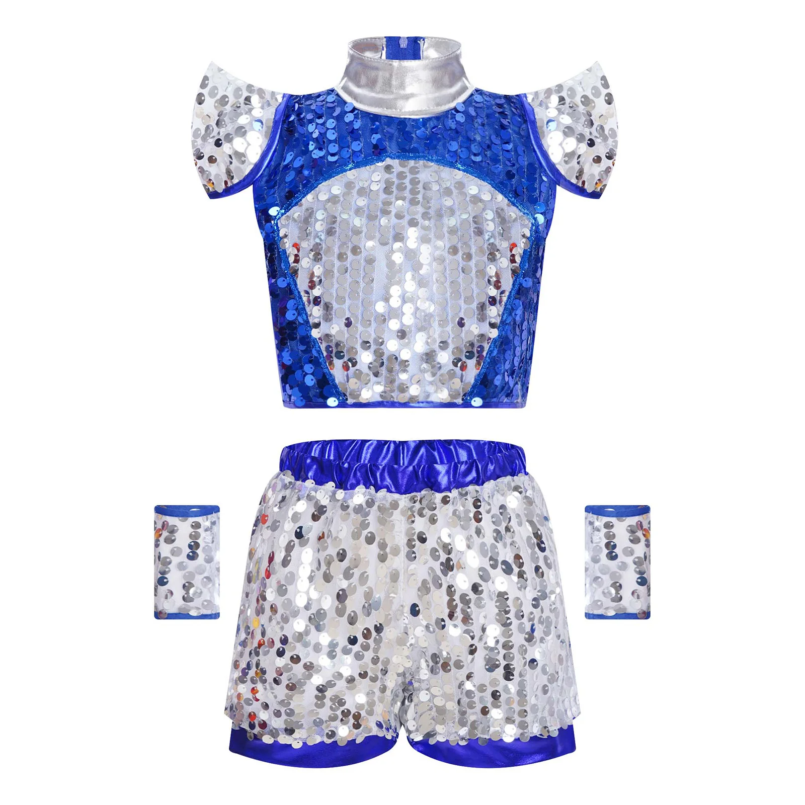Fashion Kid Boys Shiny Sequins Jazz Dance Outfit Stage Performance Costume Cap Sleeve Crop Top with Shorts And 1 Pair Cuffs Suit
Fashion Kid Boys Shiny Sequins Jazz Dance Outfit Stage Performance Costume Cap Sleeve Crop Top with Shorts And 1 Pair Cuffs Suit