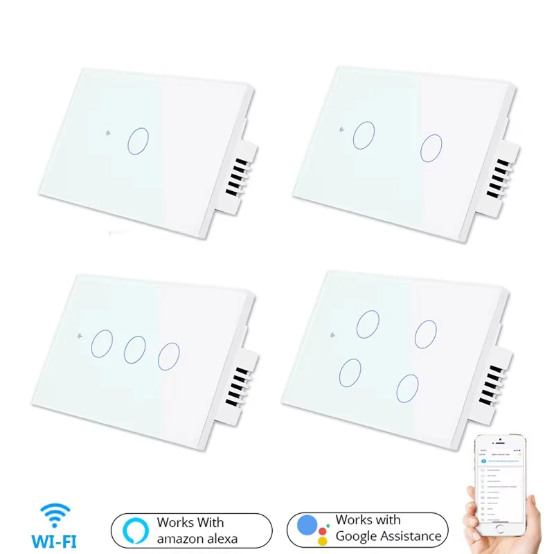 Smart Wifi Touch Switch Neutral Wire/No Neutral Wire Required US 1/2/3/4 Gang Light Switch Works with Tuya Smart Life App
Smart Wifi Touch Switch Neutral Wire/No Neutral Wire Required US 1/2/3/4 Gang Light Switch Works with Tuya Smart Life App