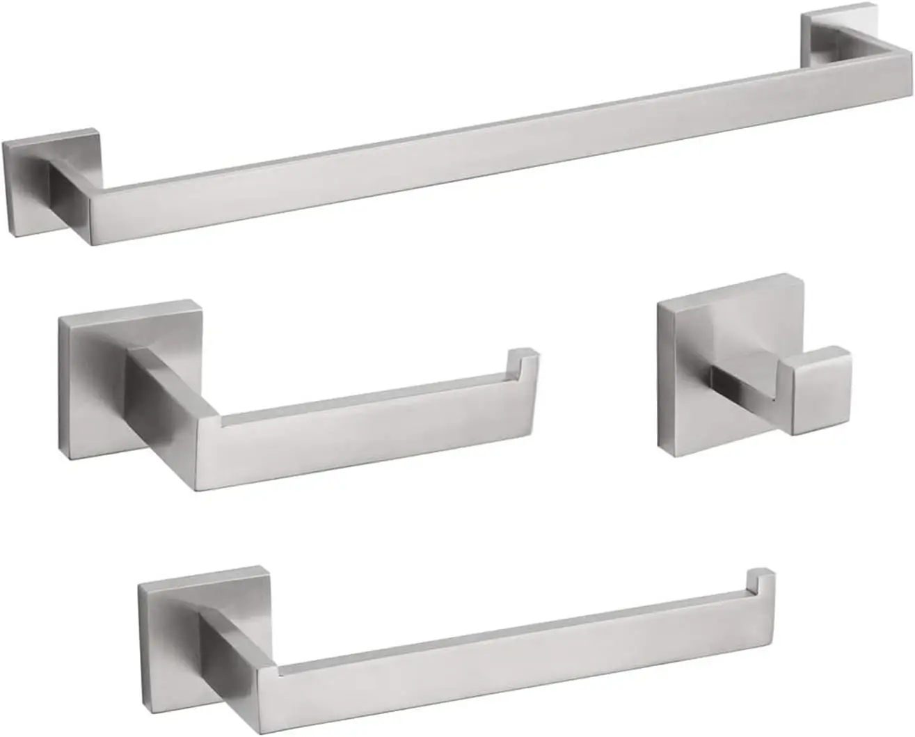 4-Piece Bathroom Hardware Set Towel Rack with Bar Holder Toilet Paper Holder Hooks Modern Square Brushed Nickel Wall Mounted 16
4-Piece Bathroom Hardware Set Towel Rack with Bar Holder Toilet Paper Holder Hooks Modern Square Brushed Nickel Wall Mounted 16