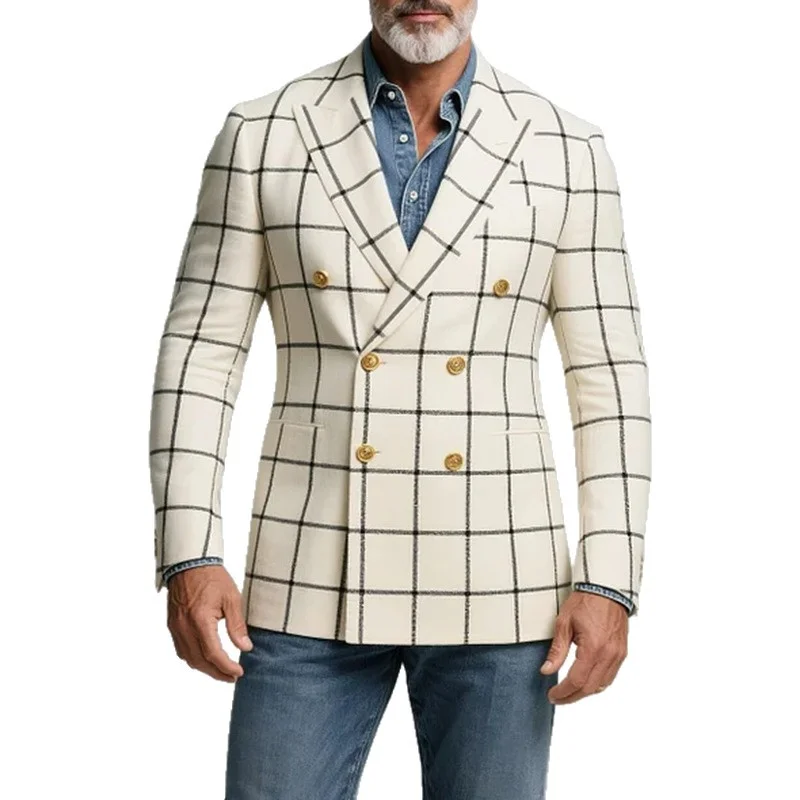 Новый мужской приталенный пиджак в клетку, осенне-зимний блейзер, винтажный двубортный пиджак с длинным рукавом и отложным воротником
Новый мужской приталенный пиджак в клетку, осенне-зимний блейзер, винтажный двубортный пиджак с длинным рукавом и отложным воротником