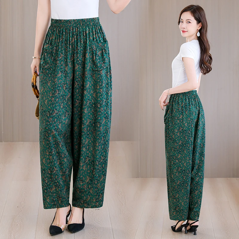 Summer New High Waist Elastic Cotton Silk Floral Print Nine-Piece Pants for Middle-Aged And ly Women Slimming Harem Pants
Summer New High Waist Elastic Cotton Silk Floral Print Nine-Piece Pants for Middle-Aged And ly Women Slimming Harem Pants