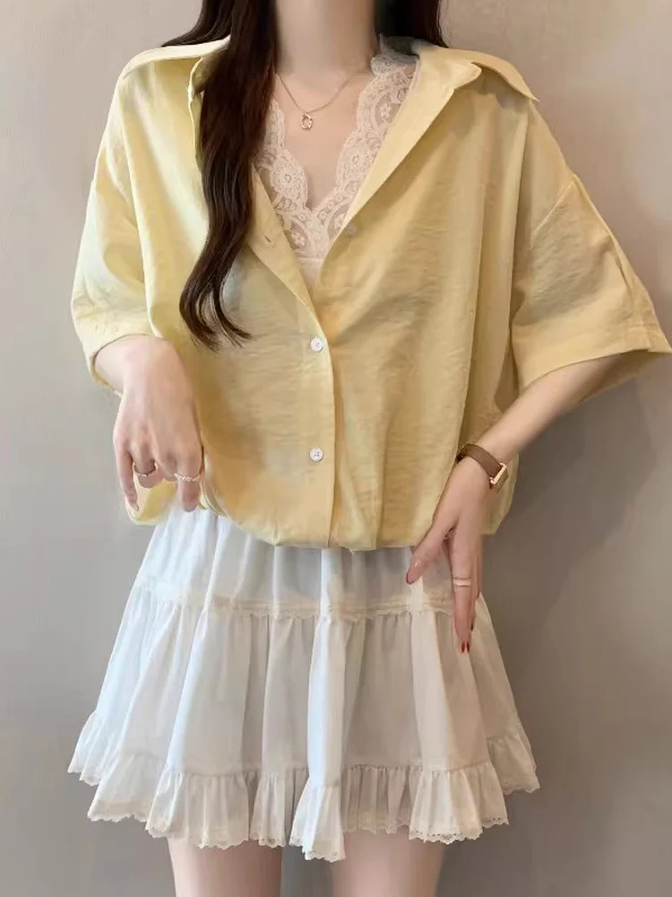 Yellow V-Neck Short Sleeve Shirt Women's Loose Fit Fake Two-Piece Summer New Style plus Size Irregular Top Commute Fashion
Yellow V-Neck Short Sleeve Shirt Women's Loose Fit Fake Two-Piece Summer New Style plus Size Irregular Top Commute Fashion