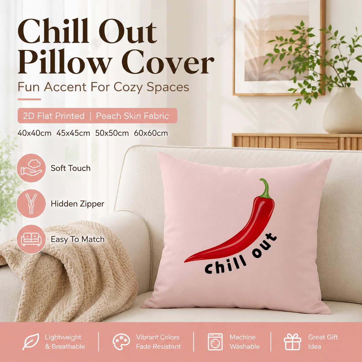 Minimalist Red Chili Pillowcase 2D Flat Printed Peach Skin Hot Pepper Cushion Cover For Couch Bedroom Living Room Decor Accent
Minimalist Red Chili Pillowcase 2D Flat Printed Peach Skin Hot Pepper Cushion Cover For Couch Bedroom Living Room Decor Accent