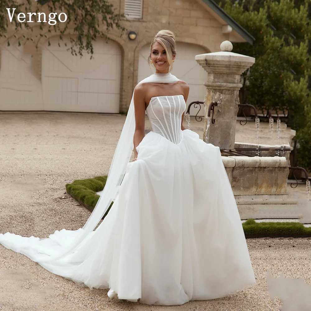 Verngo lvory Tulle Wedding Dresses Strapless A Line Long Women Bridal Gowns Bown Maxi Bride Dresses Customized
Verngo lvory Tulle Wedding Dresses Strapless A Line Long Women Bridal Gowns Bown Maxi Bride Dresses Customized