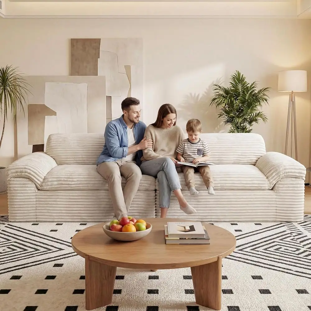 3-Seater Oversized Cloud Sofa with Deep Seat, Comfortable Corduroy Sectional, Curved Armrests, No Assembly, Warm White Breathabl
3-Seater Oversized Cloud Sofa with Deep Seat, Comfortable Corduroy Sectional, Curved Armrests, No Assembly, Warm White Breathabl
