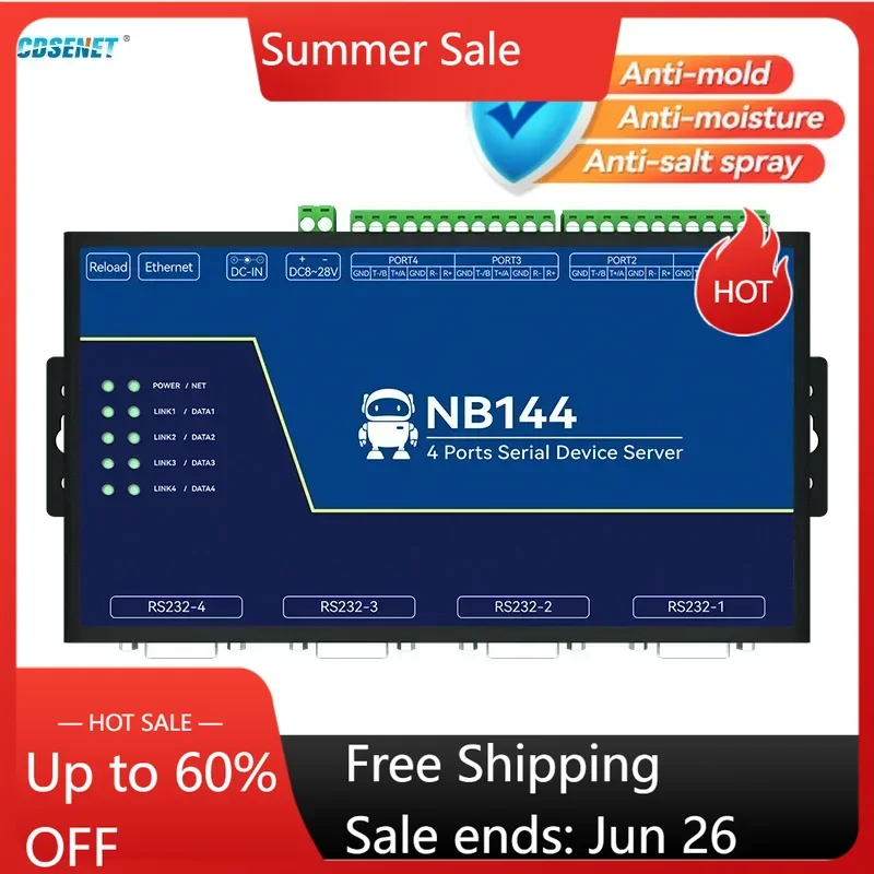 4/8 Channel RS485 RS232 RS422 to Ethnernet Serial Server CDSENET NB144 TCP UDP MQTT HTTP Modbus Gateway TCP- RTU POE
4/8 Channel RS485 RS232 RS422 to Ethnernet Serial Server CDSENET NB144 TCP UDP MQTT HTTP Modbus Gateway TCP- RTU POE