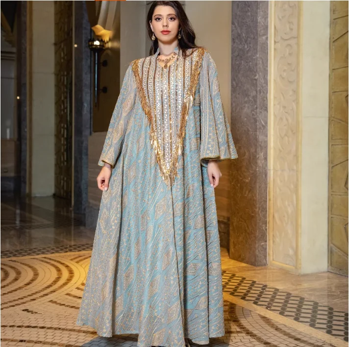 Fashion European and American Dubai Robe Evening Dress Mesh Embroidered sequin Dress
Fashion European and American Dubai Robe Evening Dress Mesh Embroidered sequin Dress