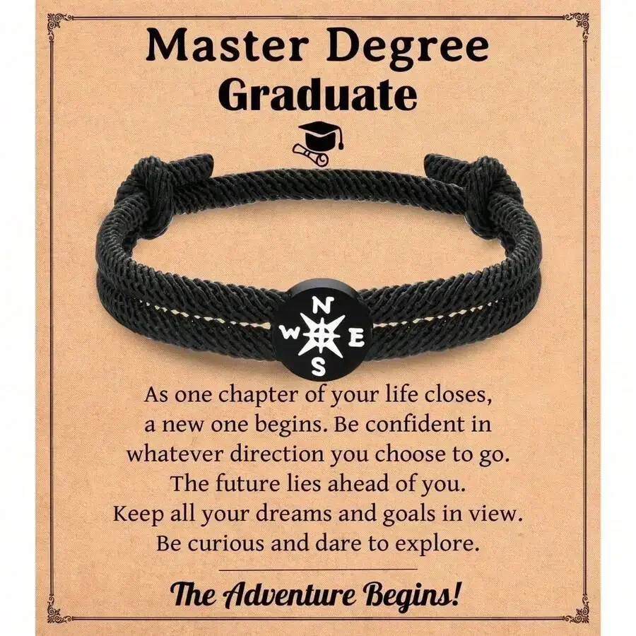 Black Woven Rope Compass Bracelet For Graduation Inspirational Gift Adult Unisex
Black Woven Rope Compass Bracelet For Graduation Inspirational Gift Adult Unisex