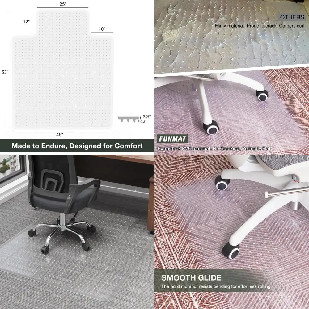 Carpet Chair Mat, 45 x 53, Smooth Rolling Desk Mat for Carpet, Edged Vinyl Floor Protector with Grips, Clear Heavy-Duty Office M
Carpet Chair Mat, 45 x 53, Smooth Rolling Desk Mat for Carpet, Edged Vinyl Floor Protector with Grips, Clear Heavy-Duty Office M