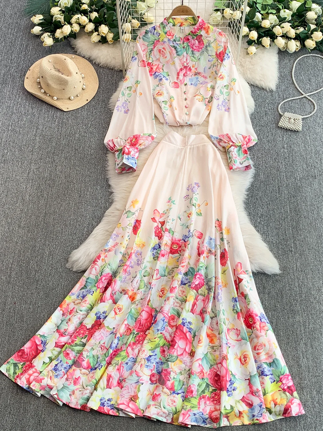 Fashion Print Floral Elegant Vintage 2 Piece Sets Womens Long Skirt Outfits Spring Shirt Top and High Waist Skirts Two Piece Set 
Fashion Print Floral Elegant Vintage 2 Piece Sets Womens Long Skirt Outfits Spring Shirt Top and High Waist Skirts Two Piece Set