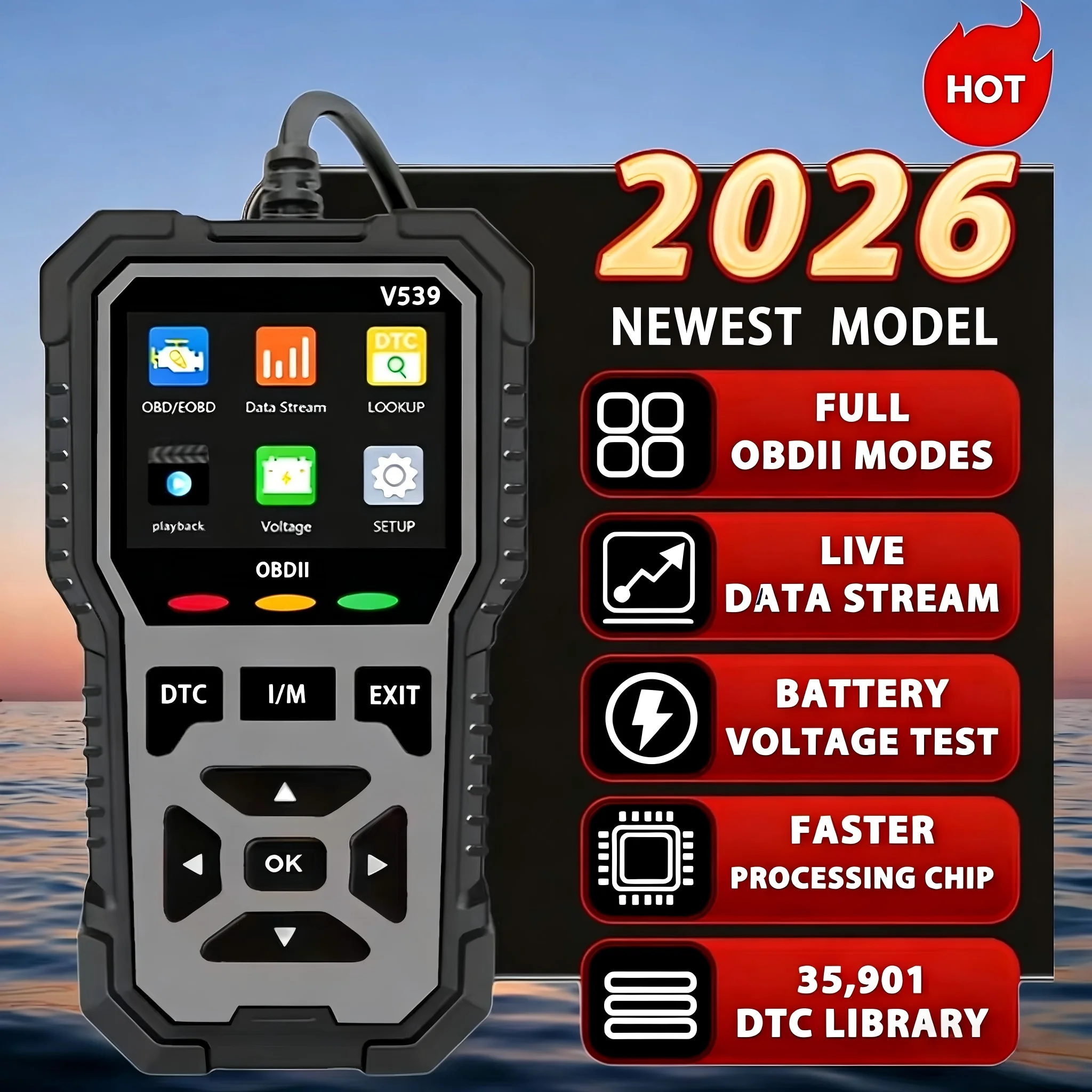 Upgraded OBD2 scanner, real-time data, clear error codes, suitable for all OBDII/EOBD vehicles manufactured in 1996 and later.
Upgraded OBD2 scanner, real-time data, clear error codes, suitable for all OBDII/EOBD vehicles manufactured in 1996 and later.