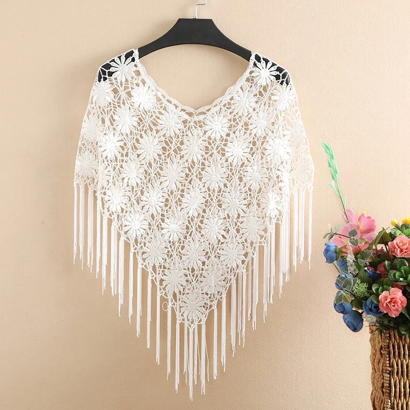 Women's Summer Sunscreen Shawl Coat Short Hollow Out With Hook Flower Cover Loose Thin Tassel Sun Protection Knitted Tops
Women's Summer Sunscreen Shawl Coat Short Hollow Out With Hook Flower Cover Loose Thin Tassel Sun Protection Knitted Tops