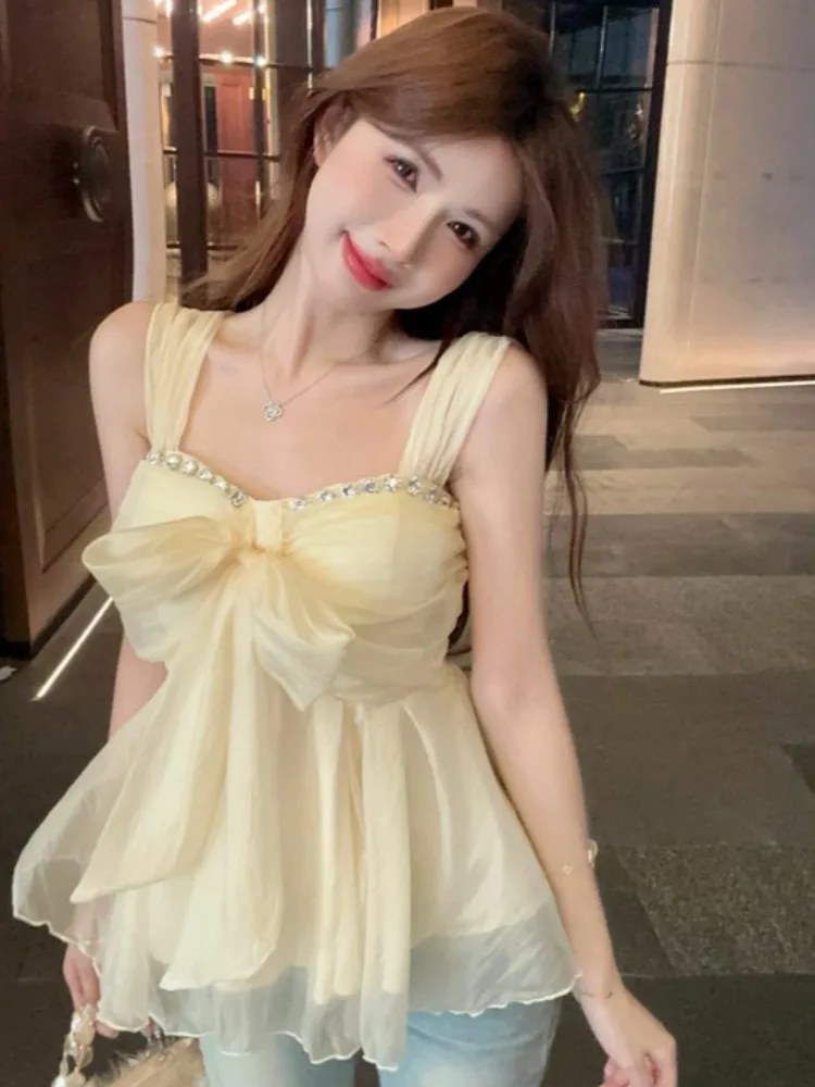 Sweet Knot Diamond Embellished Slimming Women's Summer Pure Desire Mesh Ruffle Sleeveless Top Korean Style Commute
Sweet Knot Diamond Embellished Slimming Women's Summer Pure Desire Mesh Ruffle Sleeveless Top Korean Style Commute