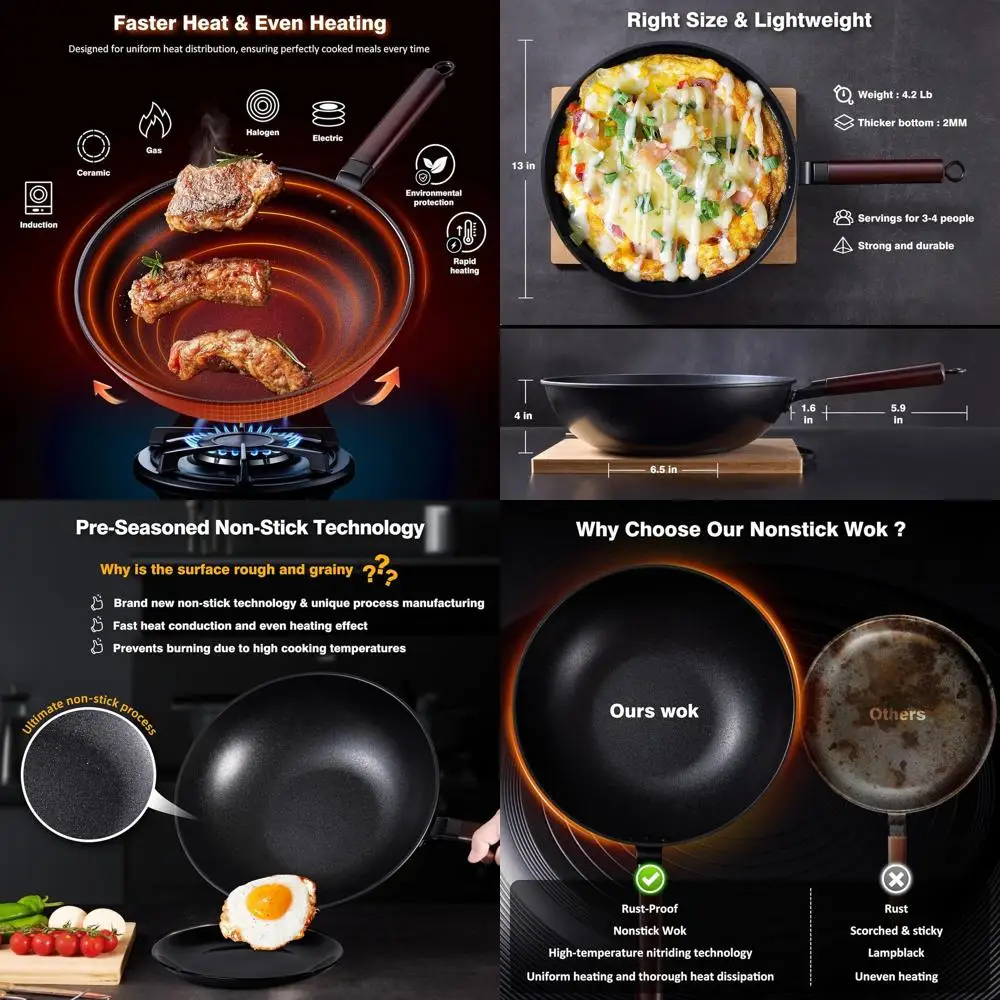 Набор из 13 предметов: предварительно обработанный стальной вок с антипригарным покрытием, стеклянной крышкой и щеткой для чистки — подходит для всех типов плит
Набор из 13 предметов: предварительно обработанный стальной вок с антипригарным покрытием, стеклянной крышкой и щеткой для чистки — подходит для всех типов плит