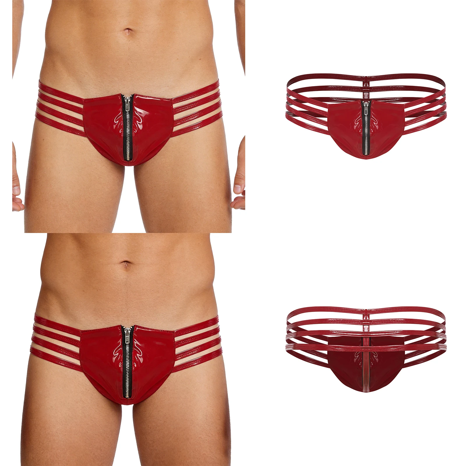 Mens Shiny PU Leather T-back Underwear Wet Look Strappy Waist Hollow Out Front Zipper Bulge Pouch Thongs Low Rise Jockstraps
Mens Shiny PU Leather T-back Underwear Wet Look Strappy Waist Hollow Out Front Zipper Bulge Pouch Thongs Low Rise Jockstraps